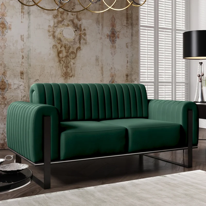Zweisitziges Sofa Parissa, grüner Samt, schwarze Beine