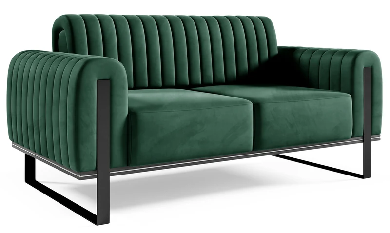 Zweisitziges Sofa Parissa, grüner Samt, schwarze Beine