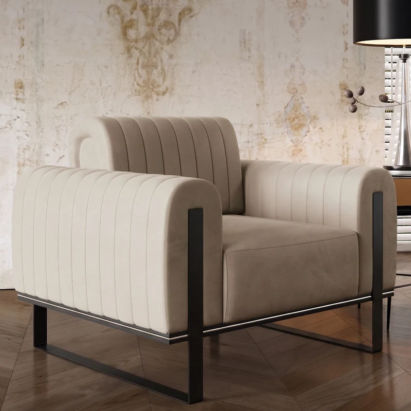 Parissa Schalensitz hellbeige Samt schwarze Beine