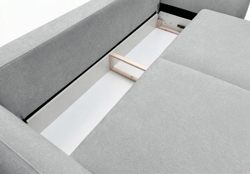 Ausziehbares Dreisitzer-Sofa Zordo mit Stauraum, grauer Chenille-Bezug