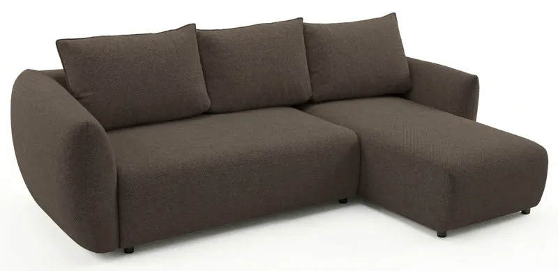 Ecksofa mit Schlaffunktion Zordo, L-förmig, rechtsseitig, mit zwei Stauraumfächern, braunes Chenille