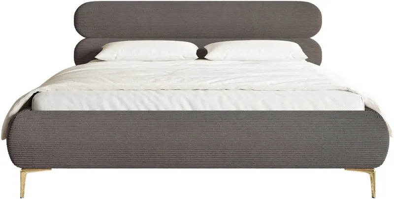 Gepolstertes Bett 140x200 cm Roule Cord grauer Cord Stoff, goldene Beine