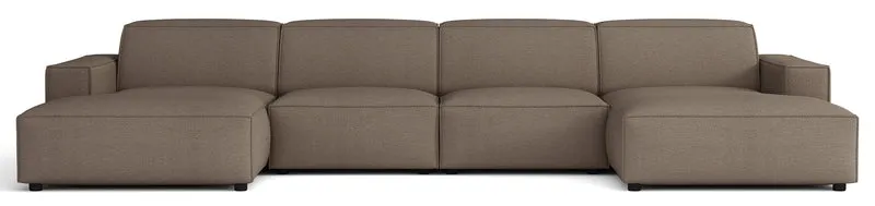 Modulares Ecksofa Sellmo, U-förmig, universell, hellbraun, hydrophobes Chenille