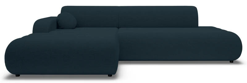 Ecksofa mit Schlafunktion Arione, L-förmig, linksseitig, mit Stauraum, blauer Chenille-Bezug