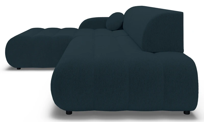 Ecksofa mit Schlafunktion Arione, L-förmig, linksseitig, mit Stauraum, blauer Chenille-Bezug
