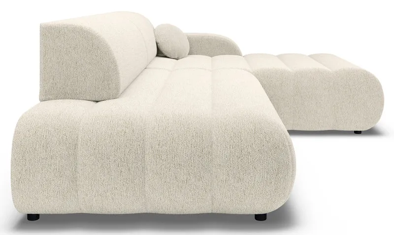 Ecksofa mit Schlaffunktion Arione, L-förmig, rechtsseitig, mit Stauraum, kremfarbener Chenille-Bezug