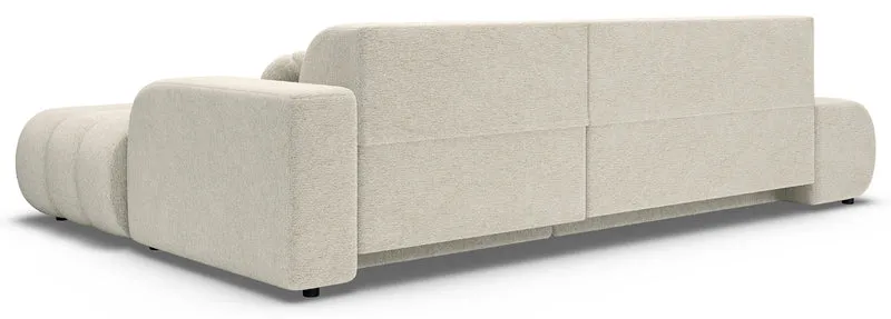 Ecksofa mit Schlaffunktion Arione, L-förmig, rechtsseitig, mit Stauraum, kremfarbener Chenille-Bezug