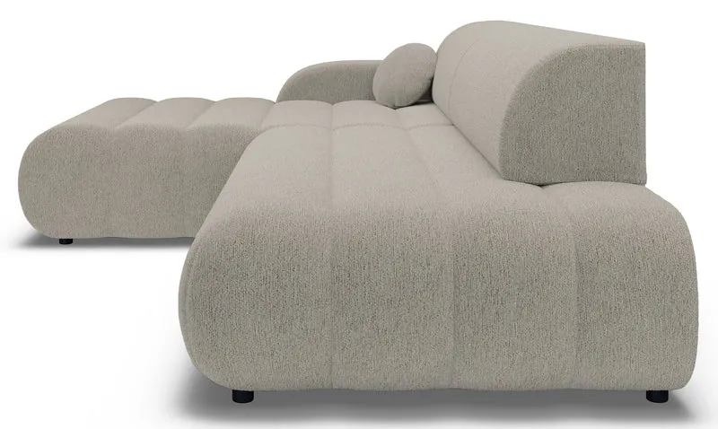 Ecksofa mit Schlaffunktion Arione, L-förmig, linksseitig, mit Stauraum, grau-beiger Chenille-Stoff