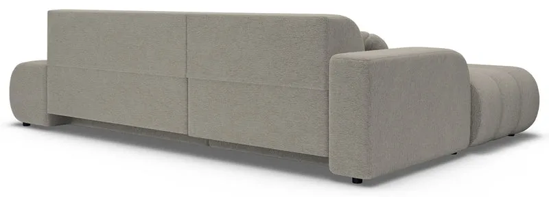 Ecksofa mit Schlaffunktion Arione, L-förmig, linksseitig, mit Stauraum, grau-beiger Chenille-Stoff