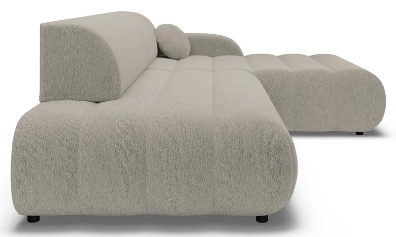 Ecksofa mit Schlaffunktion Arione, L-förmig, rechtsseitig, mit Stauraum, grau-beiger Chenille-Stoff