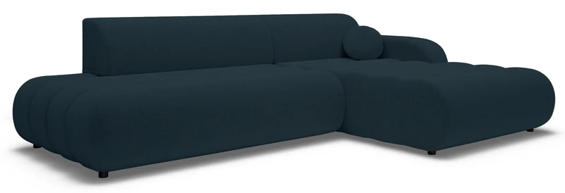 Ecksofa mit Schlaffunktion Arione, L-förmig, rechtsseitig, mit Stauraum, blauer Chenille-Bezug