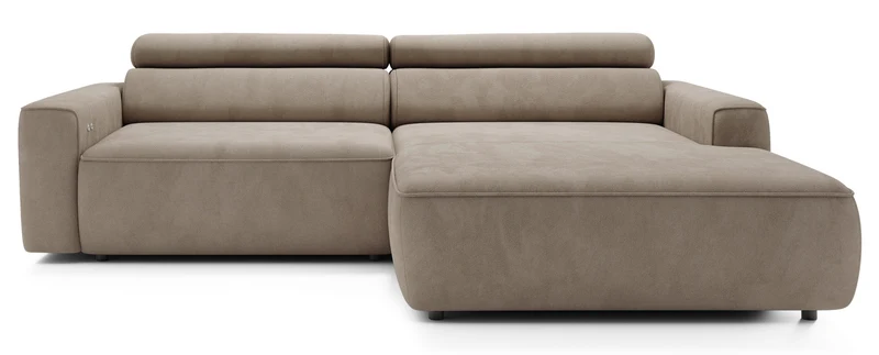 Ecksofa mit elektrischem Auszug Fando, L-förmig, rechtsseitig, beige Samt