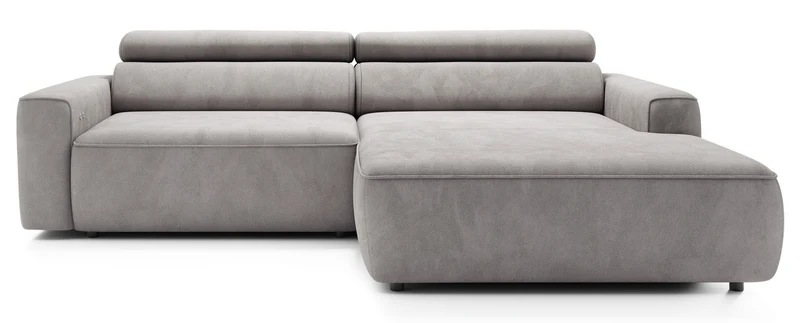 Ecksofa mit elektrischem Auszug Fando, L-förmig, rechtsseitig, grauer Samt