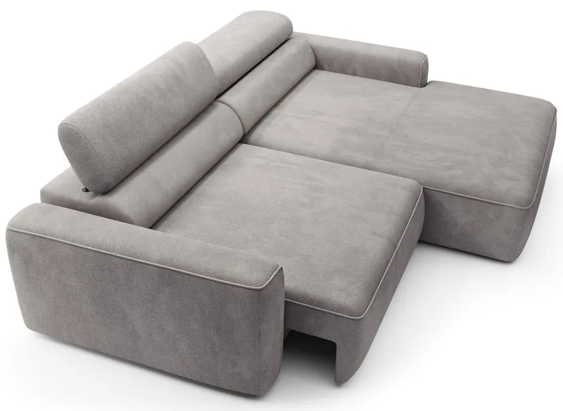 Ecksofa mit elektrischem Auszug Fando, L-förmig, rechtsseitig, grauer Samt