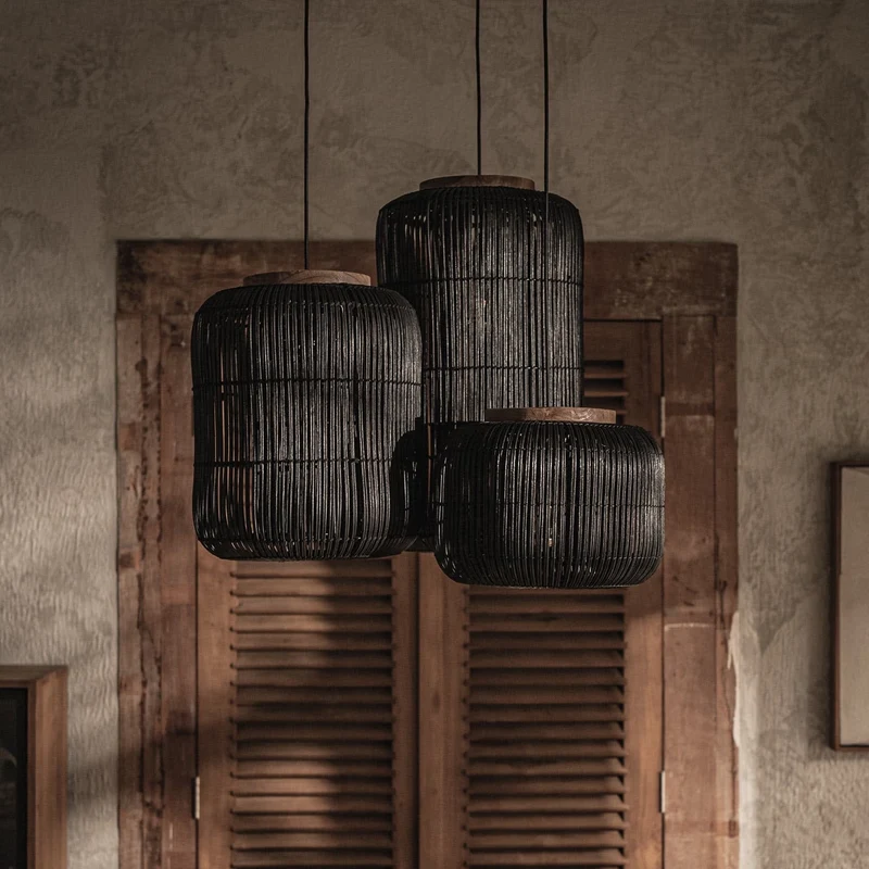 Hängelampe Rattan, schwarz