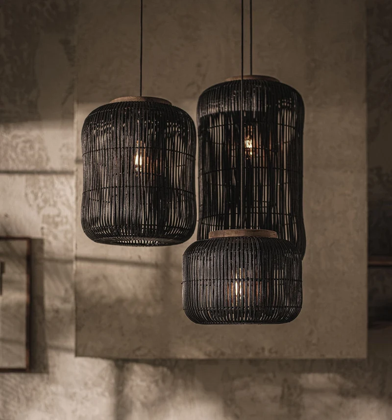 Hängelampe Rattan, schwarz