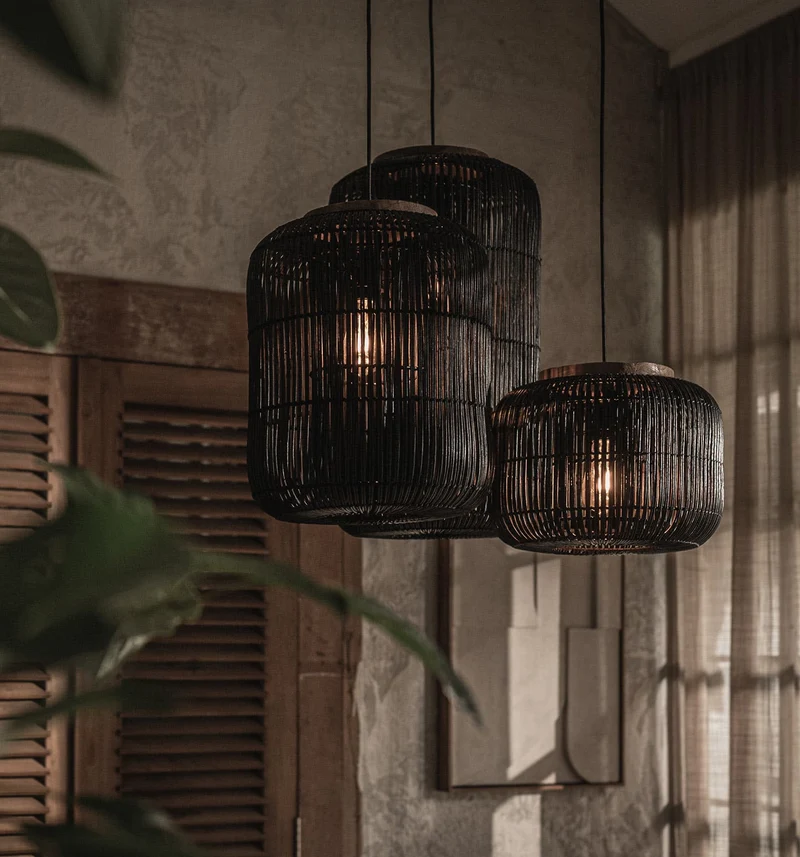 Hängelampe Rattan, schwarz