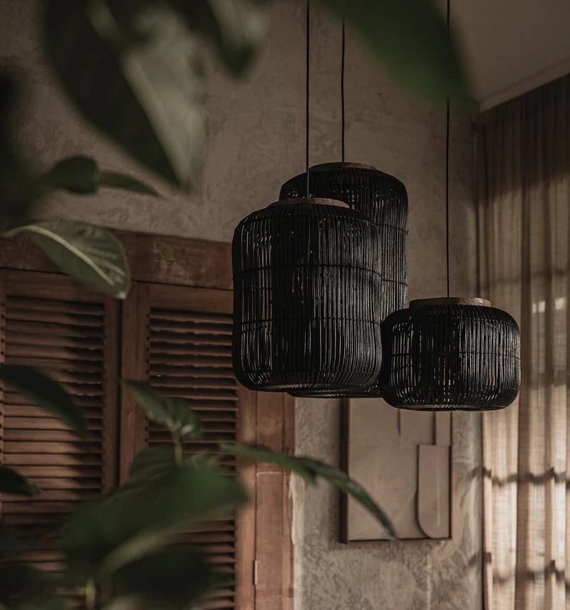 Hängelampe Rattan, schwarz