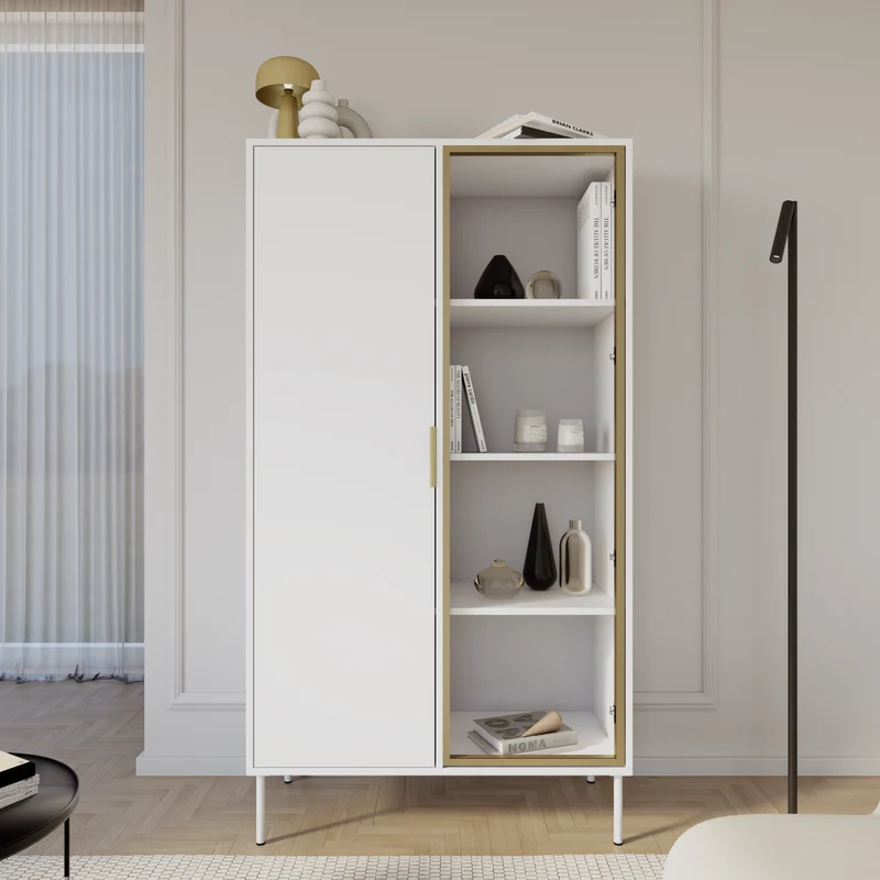 Zweiflügeliger Vena-Schrank mit Glasfront, 90 cm, Weiß