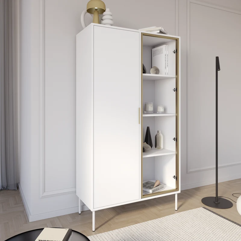 Zweiflügeliger Vena-Schrank mit Glasfront, 90 cm, Weiß