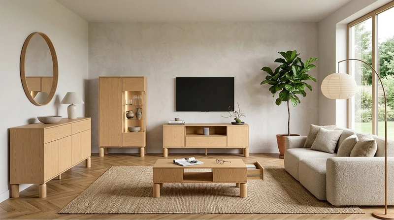 Sanden Couchtisch mit Schublade 50x110 cm Eiche Bookmatch