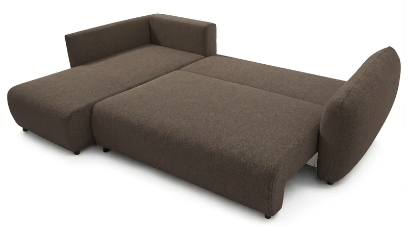 Ecksofa mit Schlaffunktion Zordo, L-förmig, linksseitig, mit zwei Stauraumfächern, braunes Chenille
