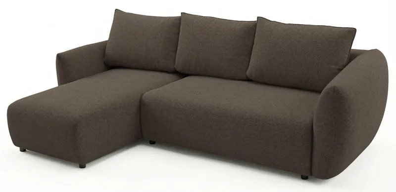 Ecksofa mit Schlaffunktion Zordo, L-förmig, linksseitig, mit zwei Stauraumfächern, braunes Chenille