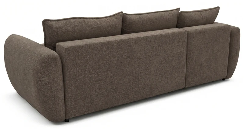 Ecksofa mit Schlaffunktion Zordo, L-förmig, linksseitig, mit zwei Stauraumfächern, braunes Chenille