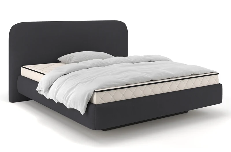 Gepolstertes Bett 140x200 cm Nellado mit Stauraum und Matratze, dunkelgrauer Chenillestoff