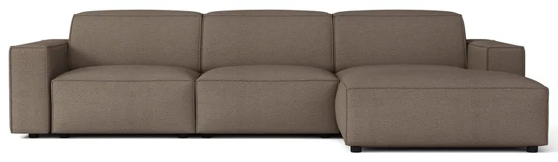 Modulares Ecksofa Sellmo, L-förmig, rechtsseitig, hellbrauner hydrophober Chenille-Stoff
