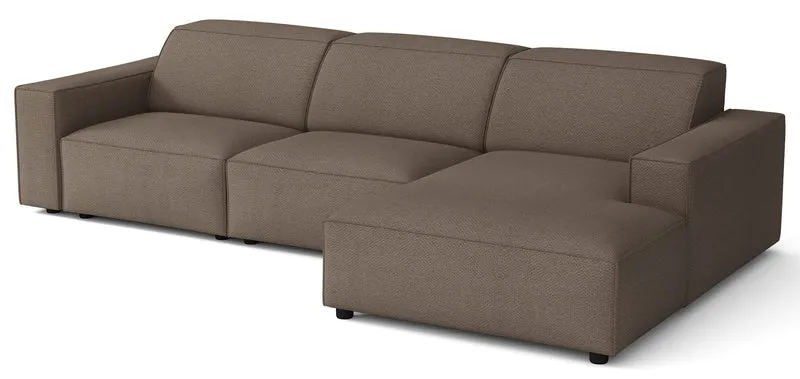 Modulares Ecksofa Sellmo, L-förmig, rechtsseitig, hellbrauner hydrophober Chenille-Stoff