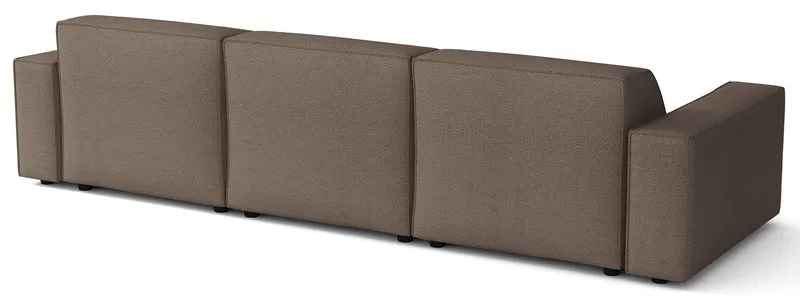 Modulares Ecksofa Sellmo, L-förmig, rechtsseitig, hellbrauner hydrophober Chenille-Stoff