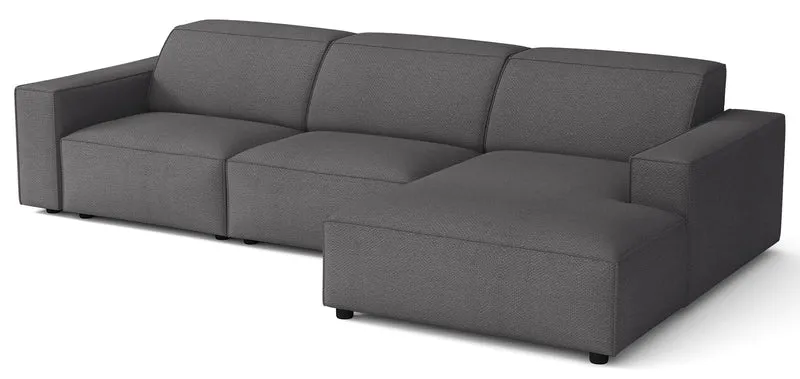 Modulares Ecksofa Sellmo, L-förmig, rechtsseitig, dunkelgrauer hydrophober Chenillestoff