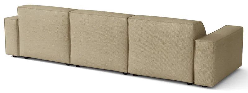 Modulares Ecksofa Sellmo, L-förmig, rechtsseitig, dunkelbeige, hydrophobes Chenille