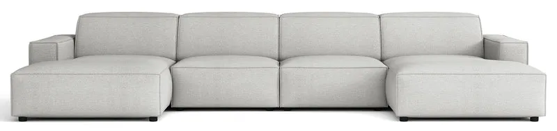 Modulares Ecksofa Sellmo U-förmig universal hellgrauer hydrophober Chenillestoff