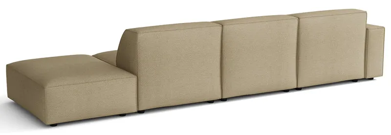 Modulares Ecksofa Sellmo, L-förmig, mit Hocker, linksseitig, dunkelbeige, hydrophobes Chenille