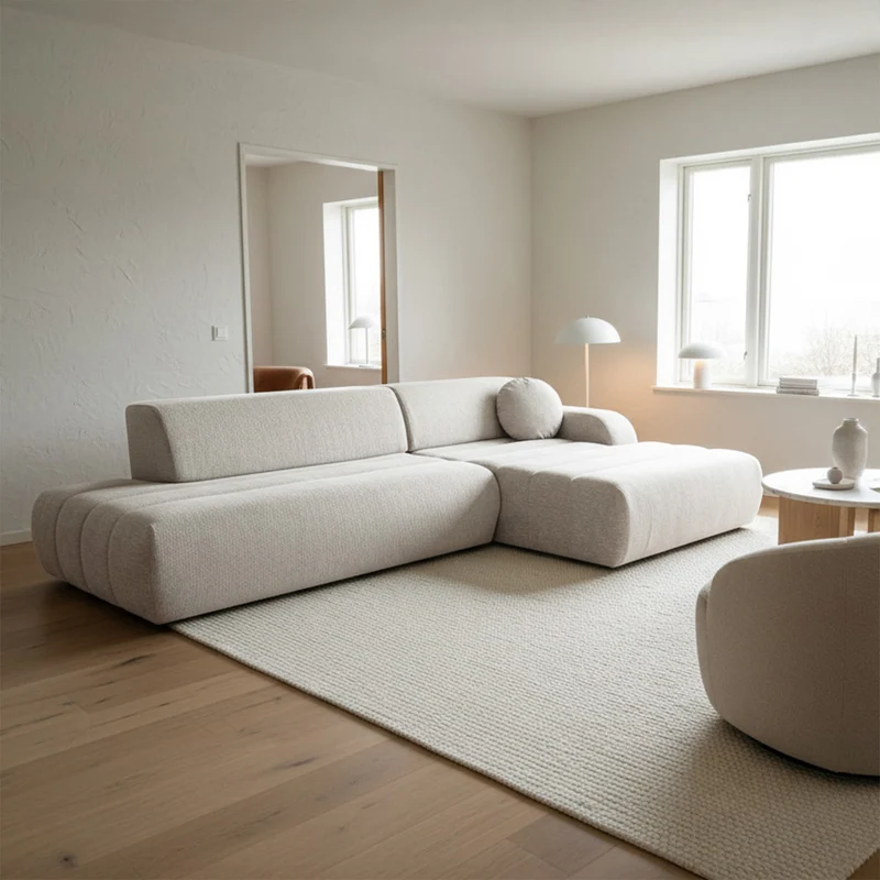 Ecksofa mit Schlaffunktion Arione, L-förmig, rechtsseitig, mit Stauraum, hellbeige Chenille