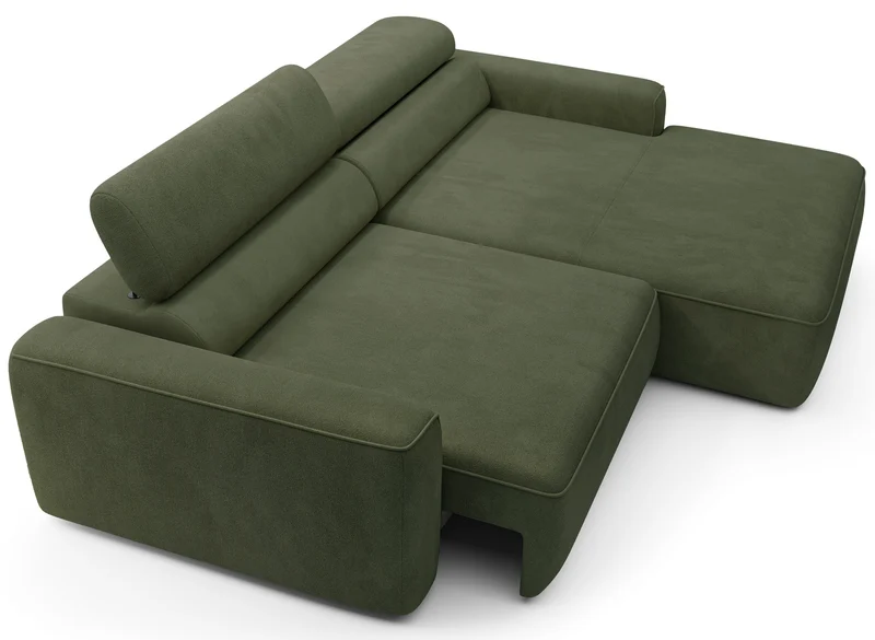Ecksofa mit elektrischem Auszug Fando, L-förmig, rechtsseitig, salbeigrüner Samtvelours