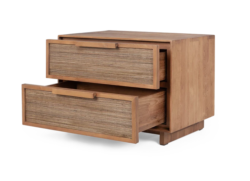 Nachttisch Teak mit 2 Schubladen