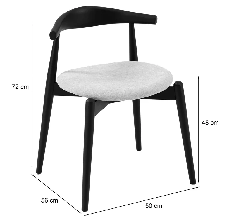 Holzstuhl für das Esszimmer Dinesse mit pflegeleichtem Stoff in grauem Chenille/Schwarz