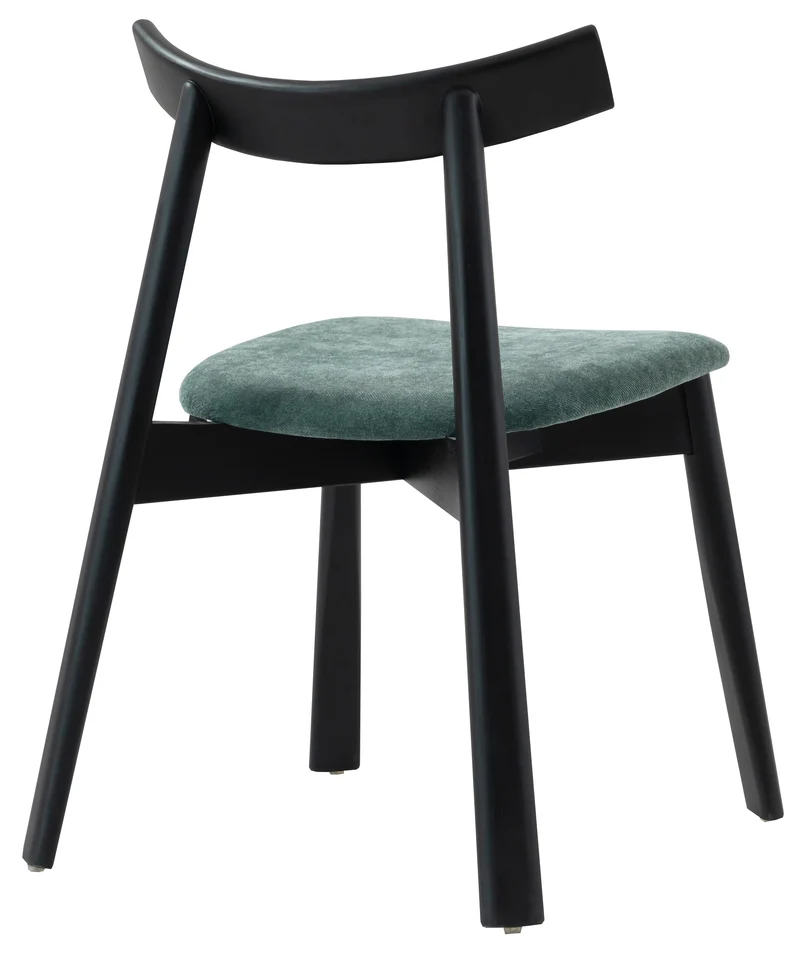Holzstuhl für das Esszimmer Delify mit leicht zu reinigendem Stoff in dunkelgrünem Chenille/Schwarz