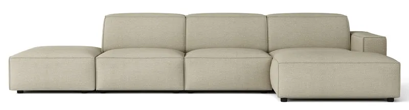 Modulares Ecksofa Sellmo, L-förmig, mit Hocker, rechtsseitig, grau-beige, hydrophober Chenillestoff