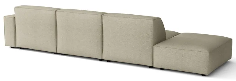 Modulares Ecksofa Sellmo, L-förmig, mit Hocker, rechtsseitig, grau-beige, hydrophober Chenillestoff