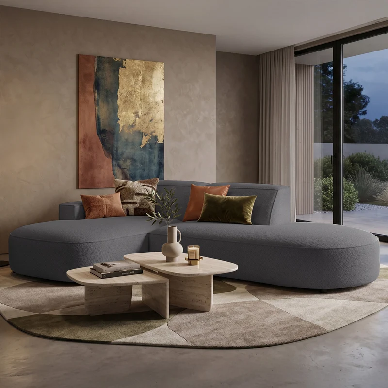 Modulares Ecksofa Sallmo L-förmig klein, linksseitig, dunkelgrauer hydrophober Chenille-Stoff