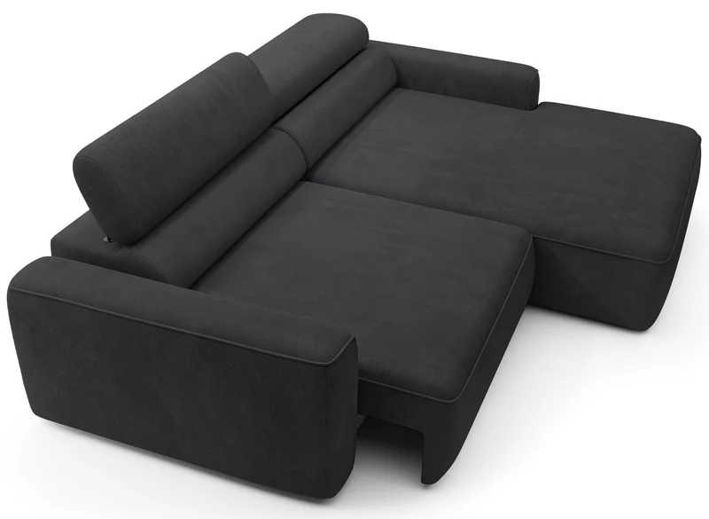 Ecksofa mit elektrischem Auszug Fando, L-förmig, rechtsseitig, dunkelgrauer Samt