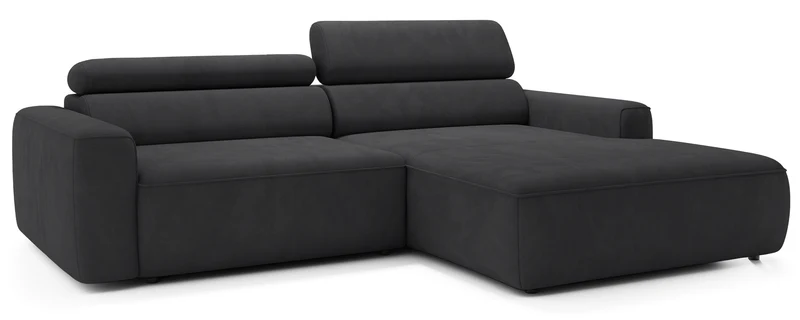 Ecksofa mit elektrischem Auszug Fando, L-förmig, rechtsseitig, dunkelgrauer Samt
