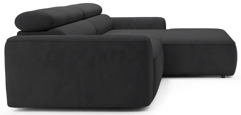 Ecksofa mit elektrischem Auszug Fando, L-förmig, rechtsseitig, dunkelgrauer Samt