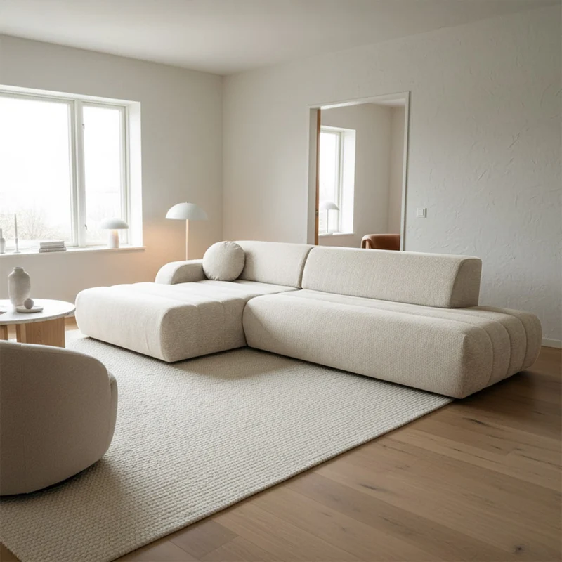 Ecksofa mit Schlafunktion Arione, L-förmig, linksseitig, mit Stauraum, cremefarbener Chenillebezug