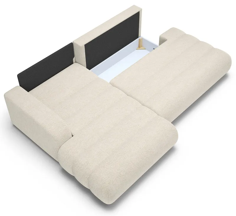 Ecksofa mit Schlafunktion Arione, L-förmig, linksseitig, mit Stauraum, cremefarbener Chenillebezug