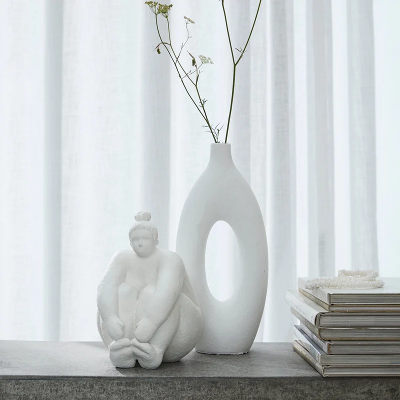Steingut Vase Oia, weiß